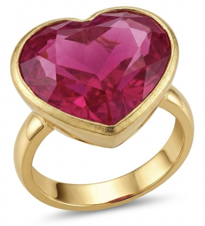 Angel's Heart Natural heart shape 18.7 carat Ruby .925 Sterling Silver dipped in 22K Gold handmade Statement Ring size 6 1/4