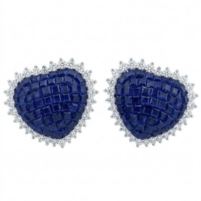 Precious Hearts mystery setting 11.8 carat Sapphire .925 Sterling Silver earrings