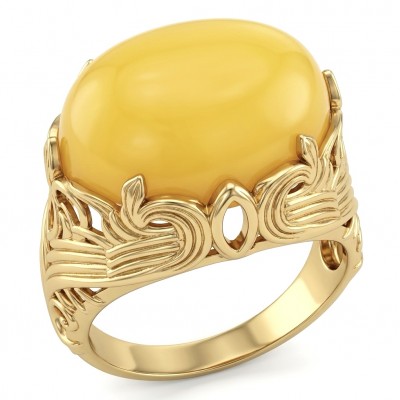 Vintage Style Authentic Golden Butterscotch Baltic Amber 18K Gold over .925 Sterling Silver entirely handcrafted ring; s. 6