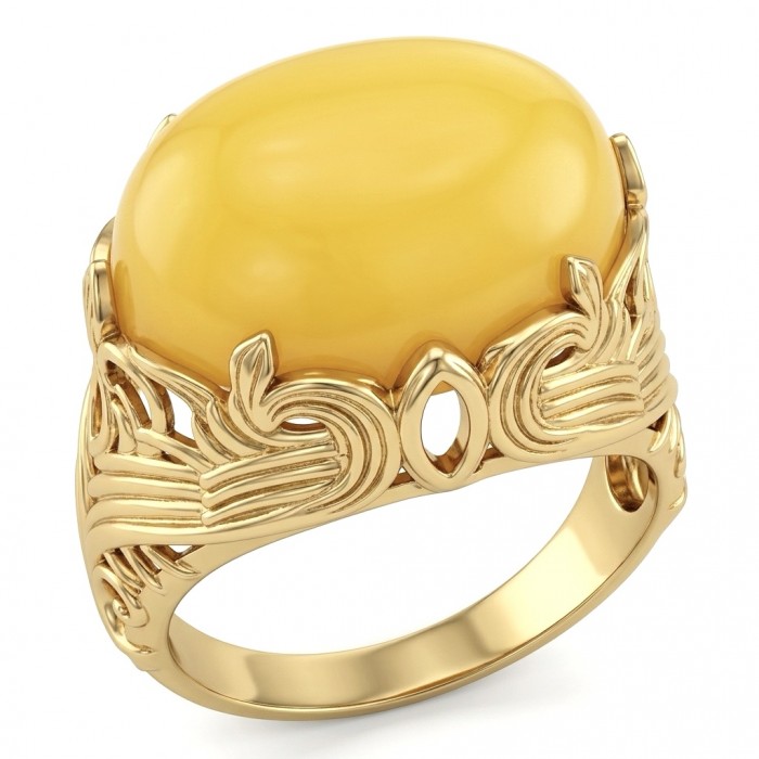 Vintage Style Authentic Golden Butterscotch Baltic Amber 18K Gold over .925 Sterling Silver entirely handcrafted ring; s. 6