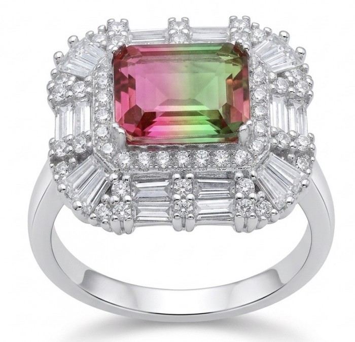 4.8 carat Brazilian Tourmaline .925 Sterling Silver dipped in rhodium Perfectly handcrafted Ring s. 8