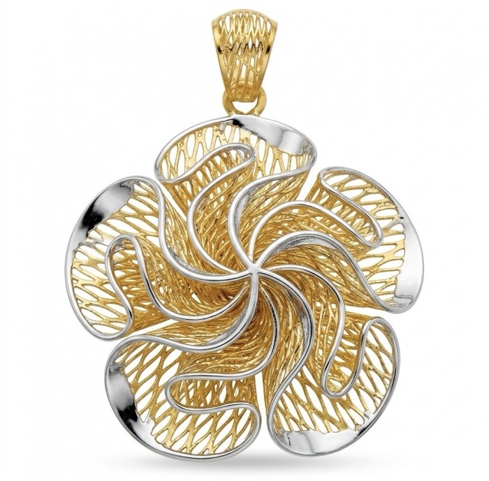 Dubai Style - Blooming Golden Rose .925 Sterling Silver dipped in 22K Gold handmade Pendant
