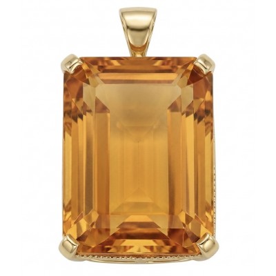 Baquette cut 28.4 carat Lemon Quartz 18K Gold over .925 Sterling Silver handcrafted pendant