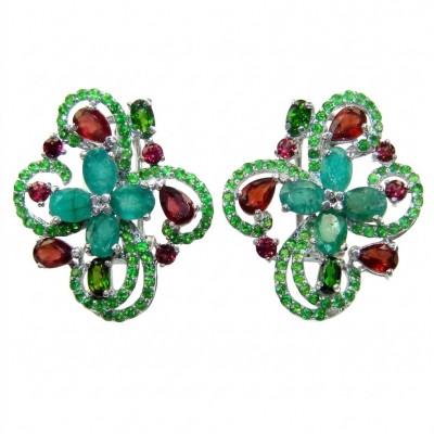 Valentina 12.2 carat Colombian Emerald .925 Sterling Silver dipped in rhodium Statement handcrafted earrings