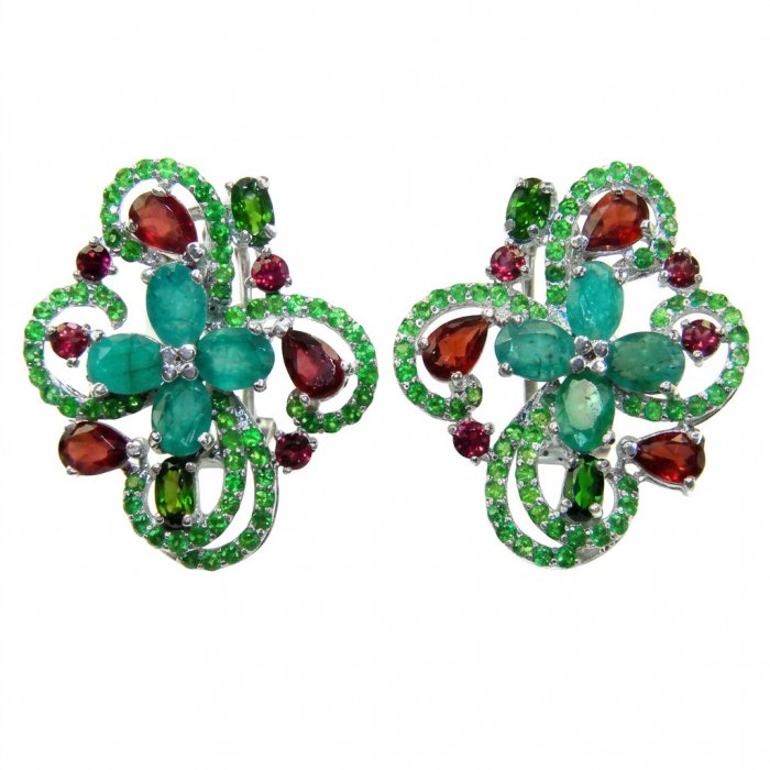 Valentina 12.2 carat Colombian Emerald .925 Sterling Silver dipped in rhodium Statement handcrafted earrings - video