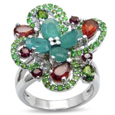 Valentina 18.2 carat Colombian Emerald .925 Sterling Silver dipped in rhodium Statement handcrafted Ring size 8 1/4