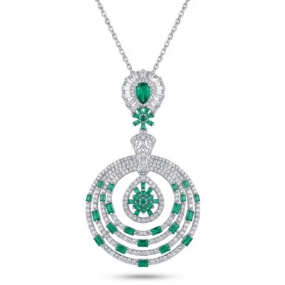Precious 7.2 carat natural Colombian Emerald rhodium over .925 Sterling Silver .925 Sterling Silver Statement Necklace