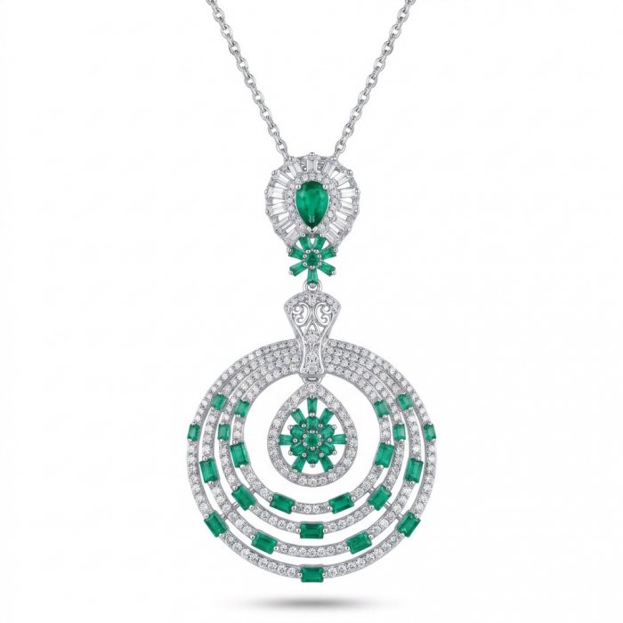 Precious 7.2 carat natural Colombian Emerald rhodium over .925 Sterling Silver .925 Sterling Silver Statement Necklace - video