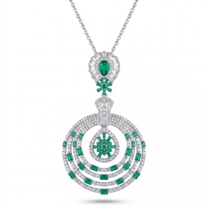 Precious 7.2 carat natural Colombian Emerald rhodium over .925 Sterling Silver .925 Sterling Silver Statement Necklace