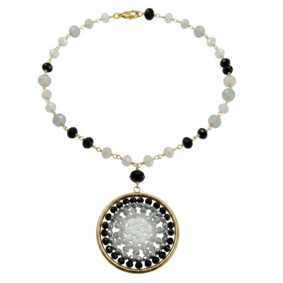 Magnificent Moonlight Crystal Onyx 14K Gold over .925 Sterling Silver handmade Necklace