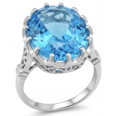 Atlantica 15.8 carat Swiss Blue Topaz .925 Sterling Silver dipped in rhodium handcrafted ring size 7
