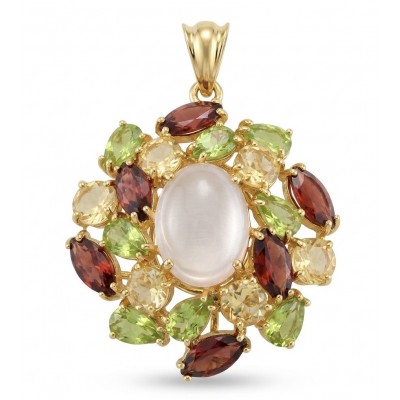 Tuscan Hills 28.7 carat ROSE QUARTZ 18K Gold over .925 Sterling Silver handcrafted pendant