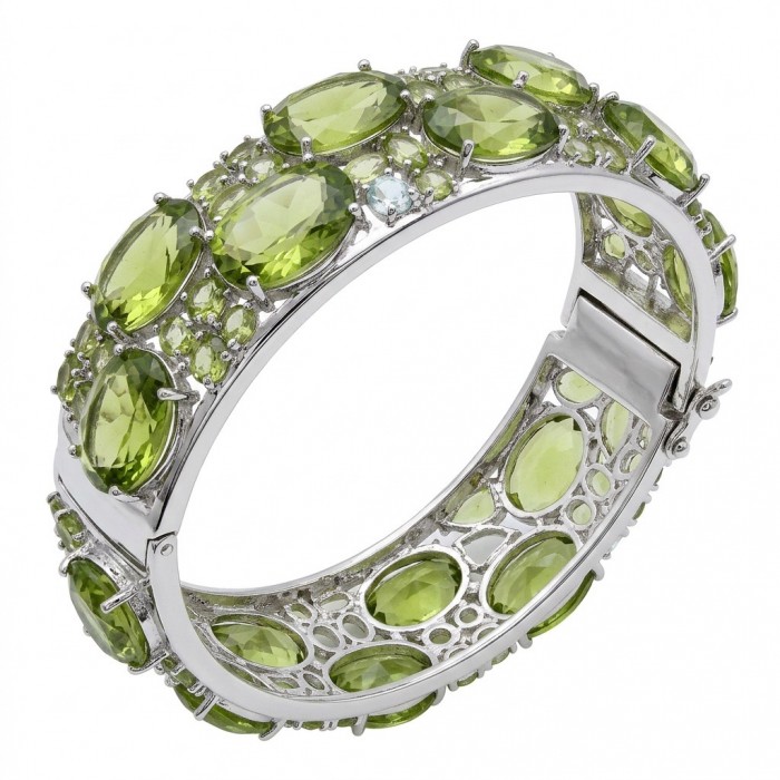 Tiffany - Authentic 45.2 carat Green Tourmaline .925 Sterling Silver handcrafted Statement bangle Bracelet