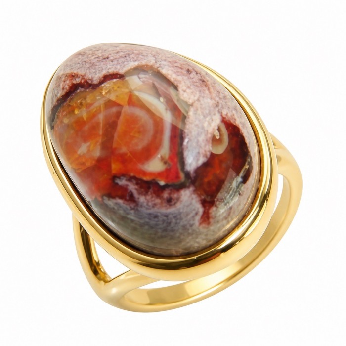 Bonfire Night best quality 18.4 carat Mexican Opal 18K Gold over .925 Sterling Silver handmade ring 6