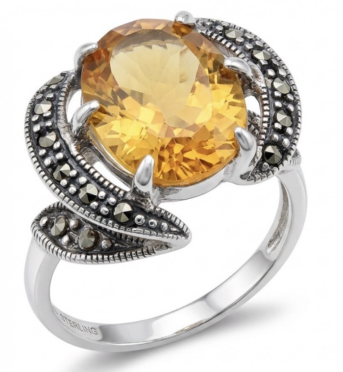 Authentic oval cut 10.2 carat Golden Topaz rhodium over .925 Sterling Silver ring s. 8