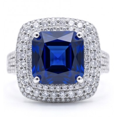 The Star of Kashmir princess cut 15.6 carat Sapphire .925 Sterling Silver handmade Statement ring size 8