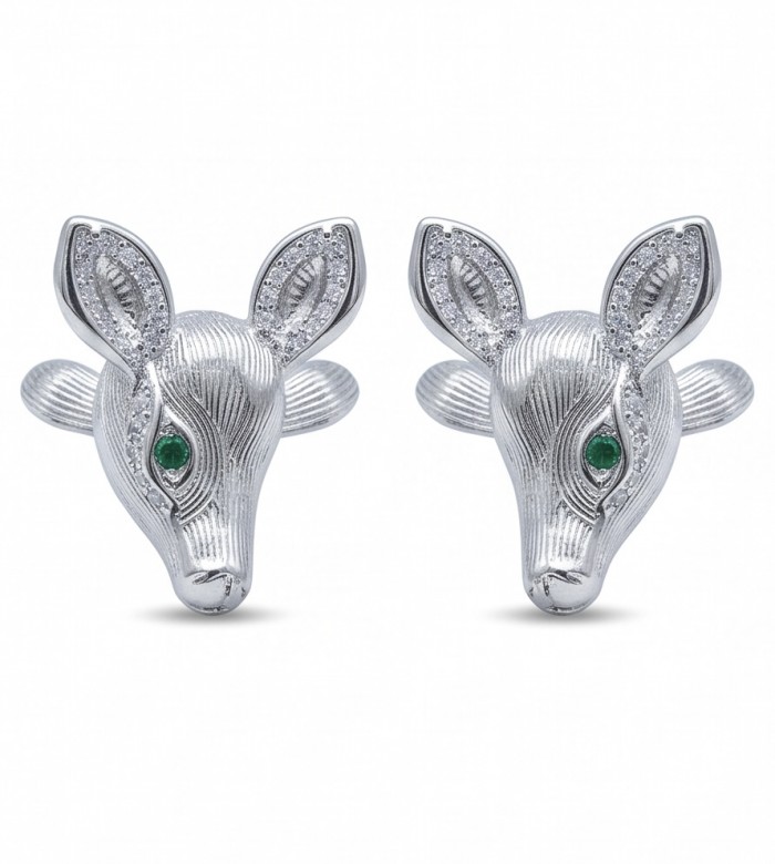 Deer'S Head 0.7 carat Emerald .925 Sterling Silver handmade Statement earrings