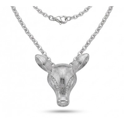 Deer'S Head 0.7 carat Emerald .925 Sterling Silver handmade Statement necklace