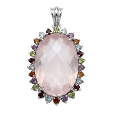 Brazilian Beauty 28.5 carat ROSE QUARTZ rhodium over .925 Sterling Silver handcrafted pendant