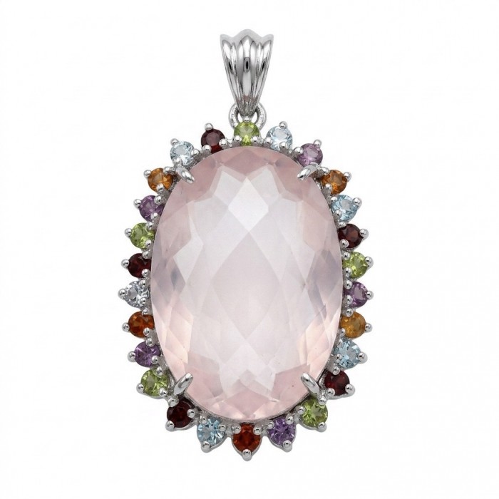 Brazilian Beauty 28.5 carat ROSE QUARTZ rhodium over .925 Sterling Silver handcrafted pendant