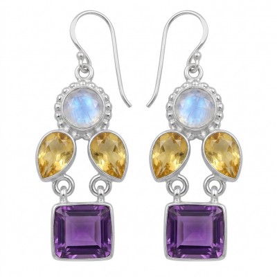 Fiesta Authentic 16.5 carat Multigem .925 Sterling Silver dipped in Rhodium handcrafted earrings