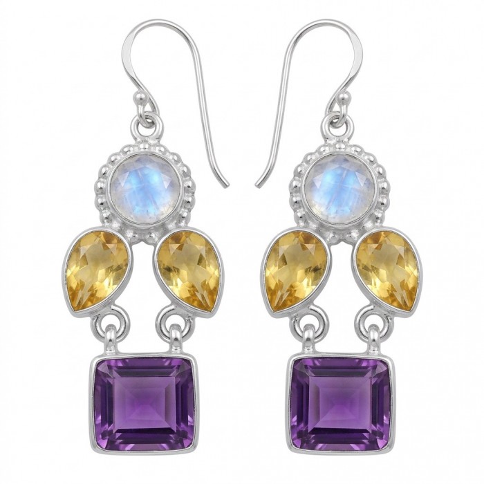 Fiesta Authentic 16.5 carat Multigem .925 Sterling Silver dipped in Rhodium handcrafted earrings