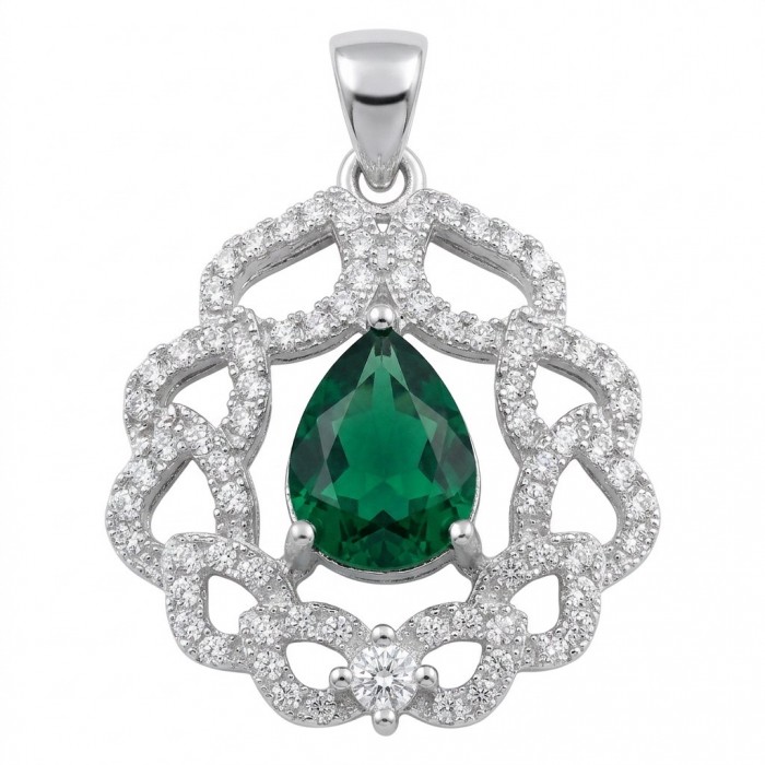 Giovanna - Authentic 4.8 carat COLOMBIAN EMERALD .925 Sterling Silver dipped in rhodium handcrafted pendant