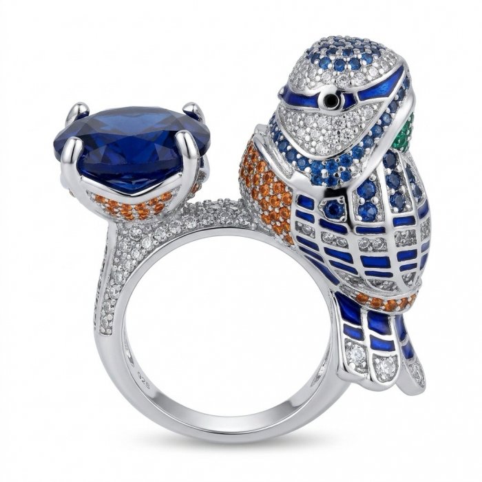 Blue Bird 6.8 carat genuine Sapphire .925 Sterling Silver dipped in Rhodium Ring size 7 - video