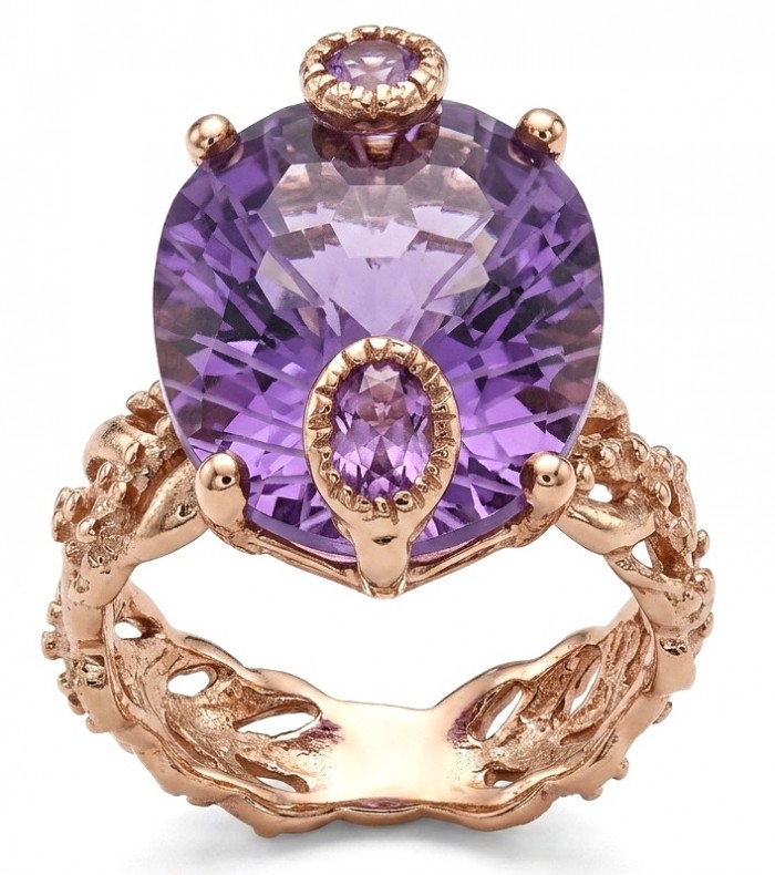 Purple ODYSSEY - Top quality 14.5 carat Amethyst .925 Sterling Silver dipped in 18K Gold Handcrafted Ring size 8