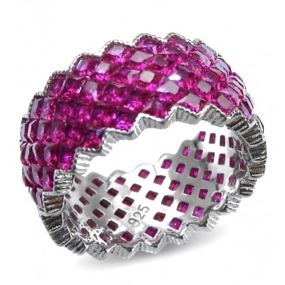Infinity 10.7 ctw mystery setting Mozambique Ruby .925 Sterling Silver dipped in rhodium handcrafted Statement Ring size 6 1/2