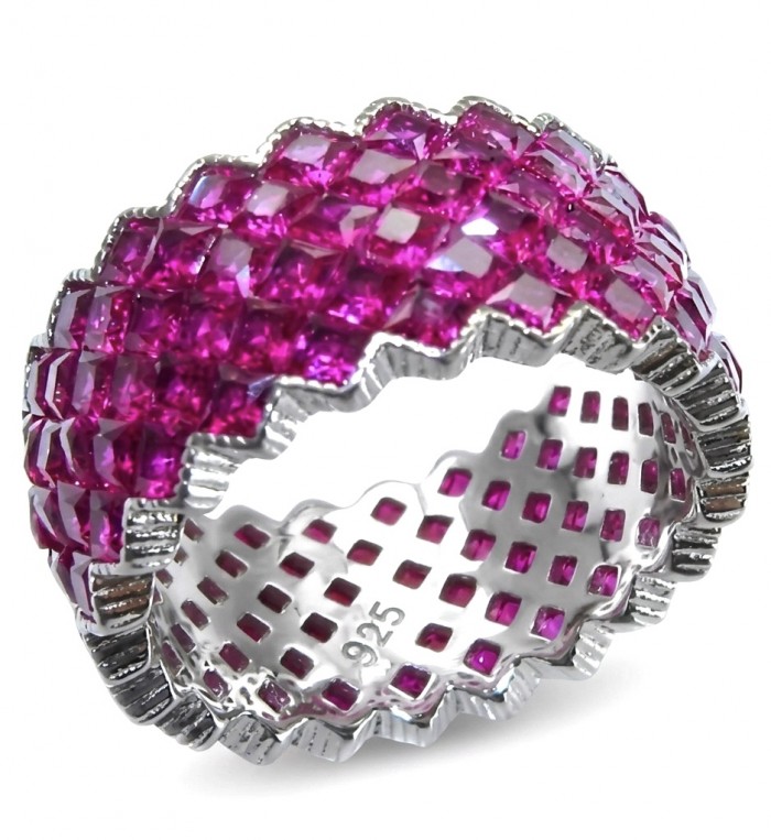 Infinity 10.7 ctw mystery setting Mozambique Ruby .925 Sterling Silver dipped in rhodium handcrafted Statement Ring size 6 1/2