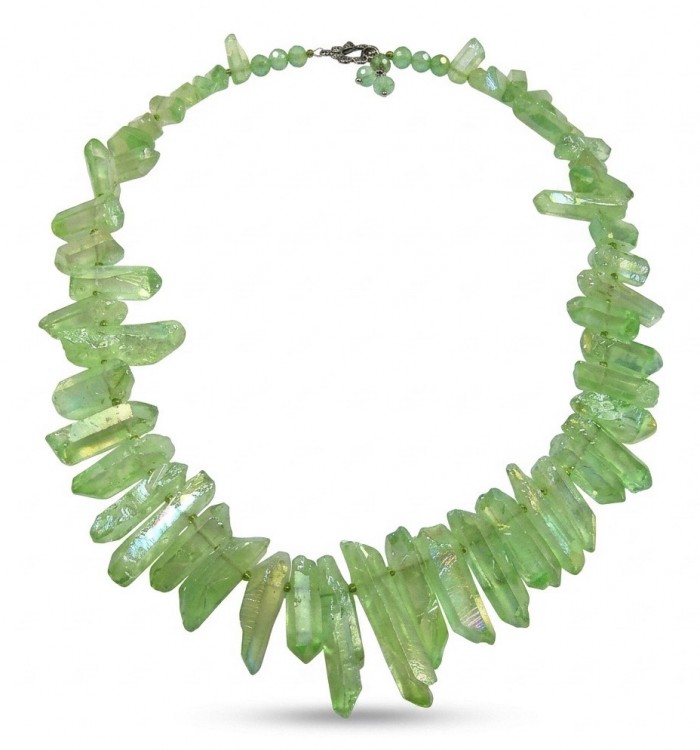 Mint-Green Halite Crystal Cluster .925 Sterling Silver handmade Necklace