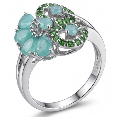Elizabeth oval cut 4.8 carat Colombian Emerald .925 Sterling Silver dipped in Rhodium handcrafted Ring size 9