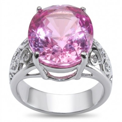 Anastasia 12.2 carat Pink Sapphire .925 Sterling Silver dipped in Rhodium Handcrafted Statement Ring size 8