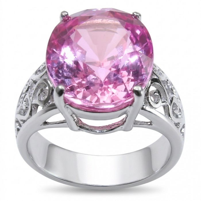 Anastasia 12.2 carat Pink Sapphire .925 Sterling Silver dipped in Rhodium Handcrafted Statement Ring size 8