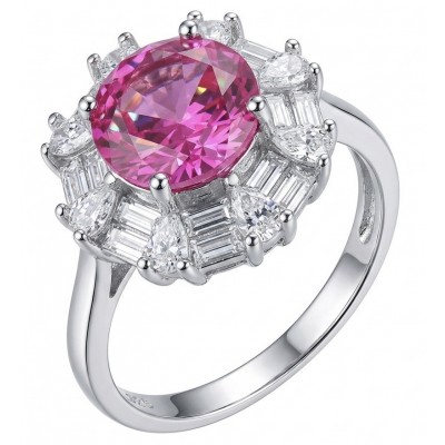 Tiffany - authentic round cut 4.5 carat Pink Sapphire .925 Sterling Silver Handcrafted Statement Ring size 7 1/2