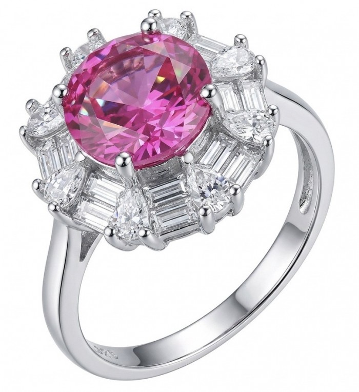 Tiffany - authentic round cut 4.5 carat Pink Sapphire .925 Sterling Silver Handcrafted Statement Ring size 7 1/2