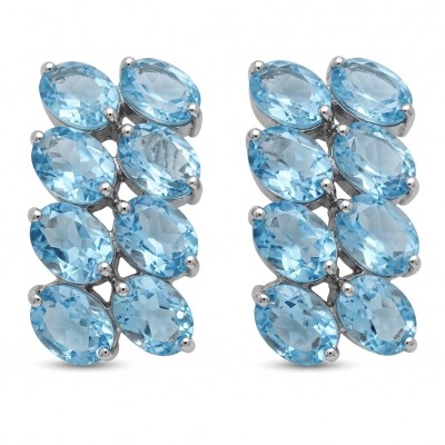 Serenity 27.4 carat genuine Swiss Blue Topaz .925 Sterling Silver handmade Statement Handcrafted earrings