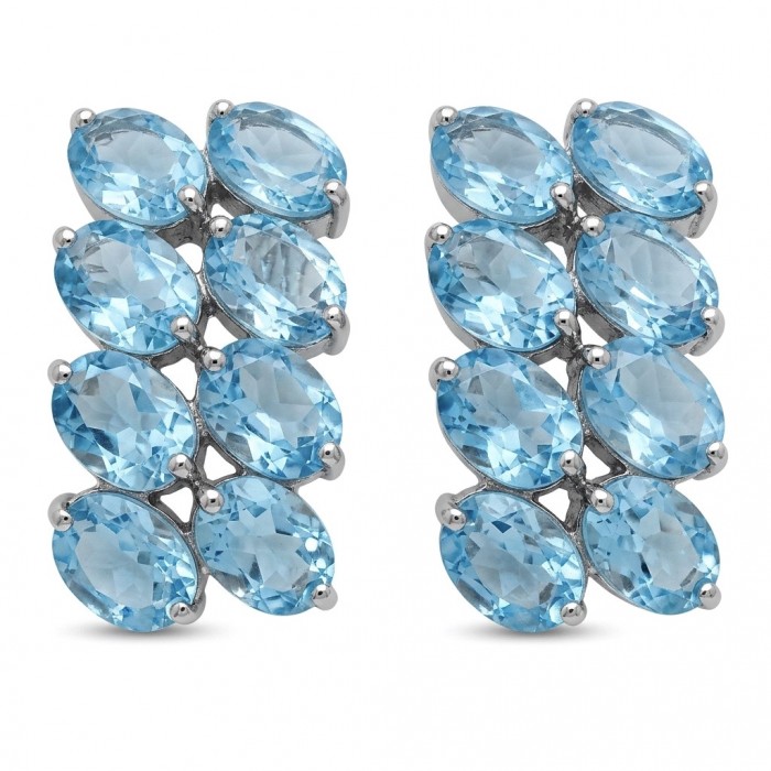 Serenity 27.4 carat genuine Swiss Blue Topaz .925 Sterling Silver handmade Statement Handcrafted earrings