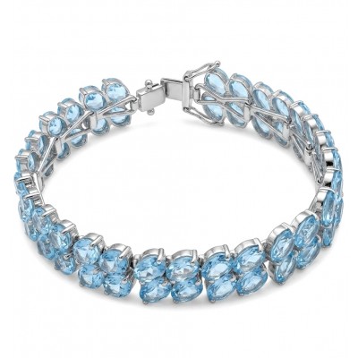 Serenity 88.9 carat genuine Swiss Blue Topaz .925 Sterling Silver handmade Large Statement Bracelet