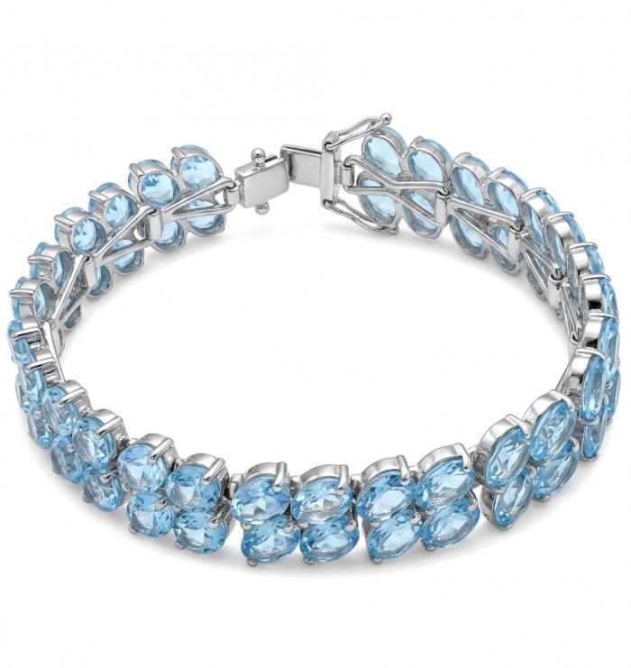 Serenity 88.9 carat genuine Swiss Blue Topaz .925 Sterling Silver handmade Large Statement Bracelet