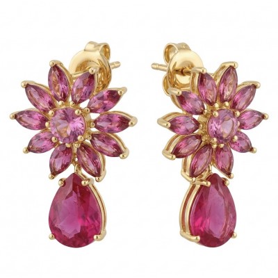 Giovanna - Magnificent floral design- 10.2 carat Kasmir Ruby .925 Sterling Silver dippedin 22K Gold handcrafted incredible Statement earrings