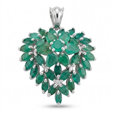 Green Heart Natural 15.8 carat Colombian Emerald .925 Sterling Silver Handcrafted pendant