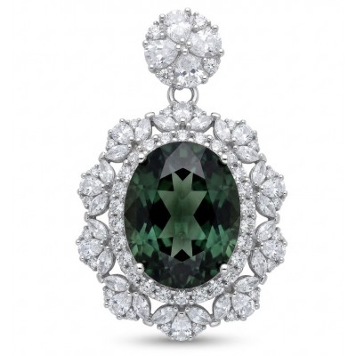 Tiffany Incredible oval cut 20.4 carat Tsavorite Garnet .925 Sterling Silver handcrafted pendant