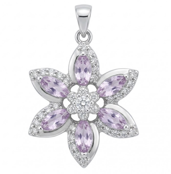 Authentic 4.5 carat Brazilian Amethyst rhodium over .925 Sterling Silver handcrafted Statement Pendant