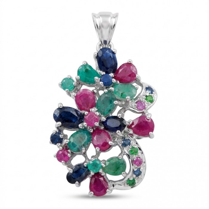 Rare creation - Deluxe 22.2 carat authentic Kashmir Ruby rhodium over .925 Sterling Silver handmade Statement Pendant
