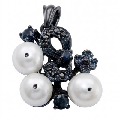 Tiffany - 7.8 carat Pearl Tanzanite Black RHODIUM over .925 Sterling Silver Handcrafted pendant