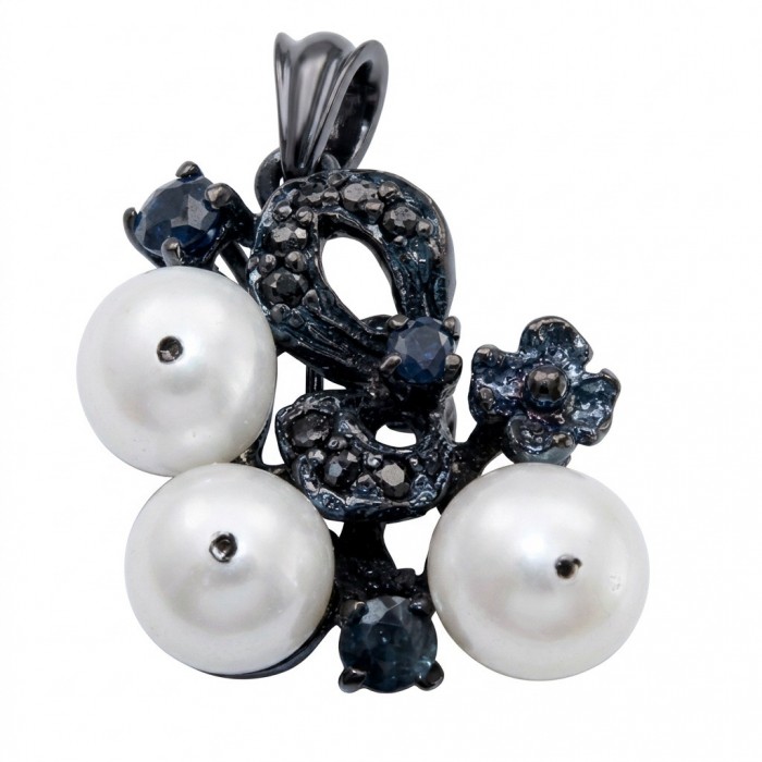 Tiffany - 7.8 carat Pearl Tanzanite Black RHODIUM over .925 Sterling Silver Handcrafted pendant