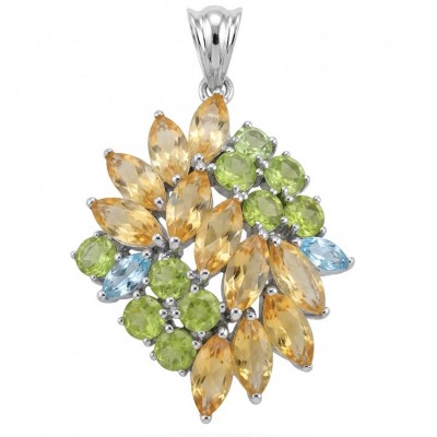 Authentic 11.2 carat Brazilian Citrine rhodium over .925 Sterling Silver handcrafted Statement Pendant