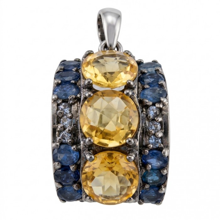 Victoria Authentic 12.4 carat Brazilian Citrine .925 Sterling Silver dipped in black rhodium brilliantly handcrafted Statement Pendant